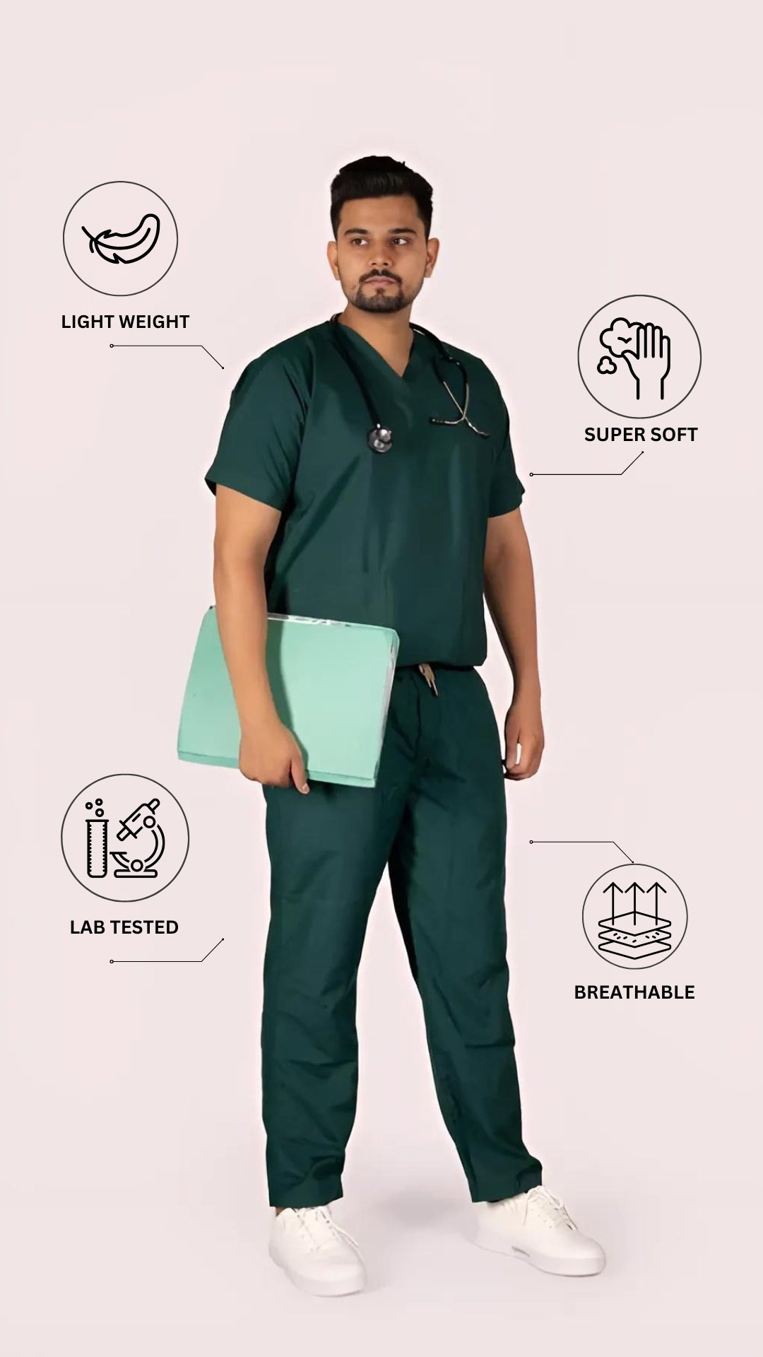 Male Scrub Suit 5 Pocket - Bottle Green