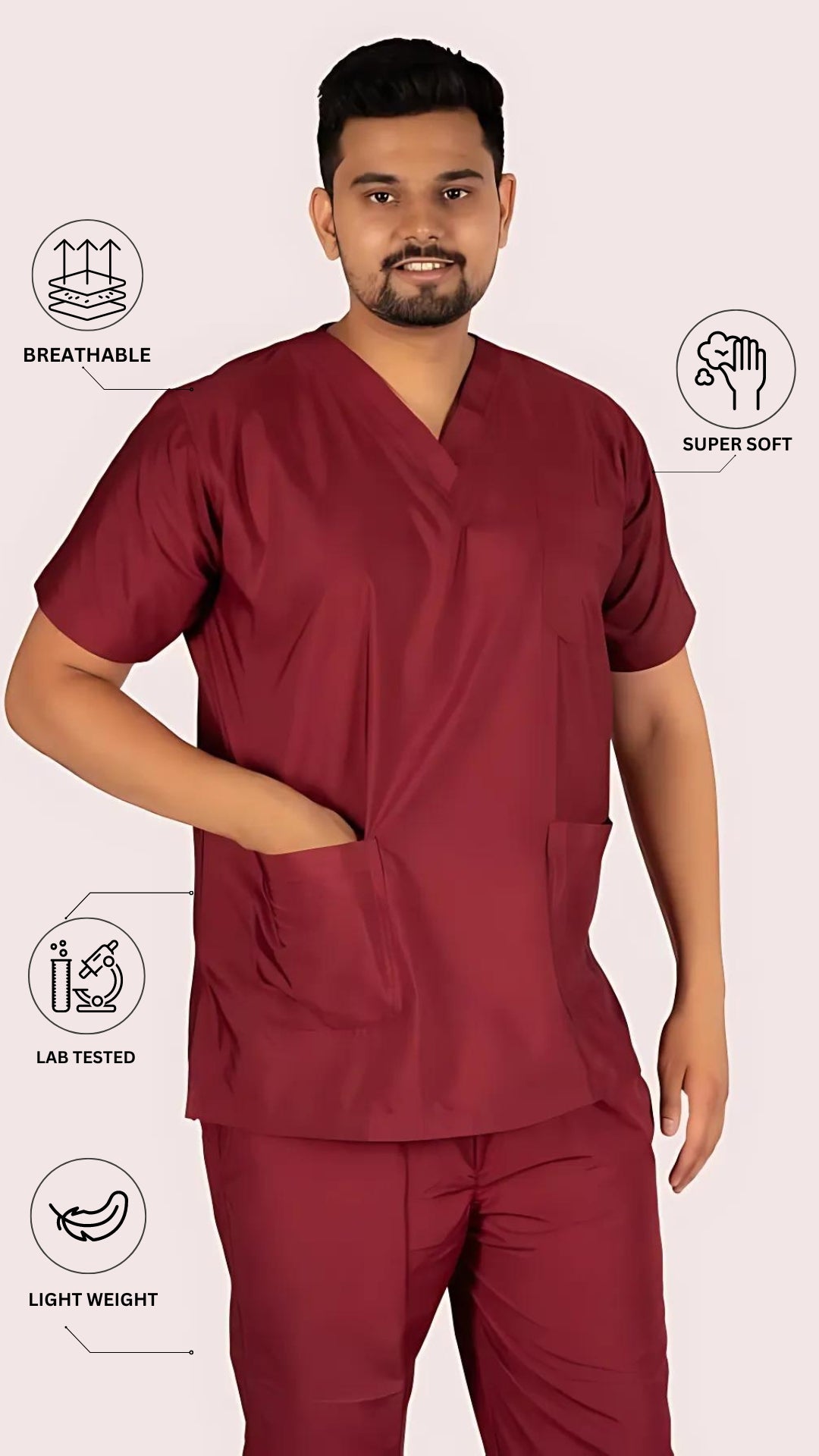 Male Scrub Suit 5 Pocket - Maroon