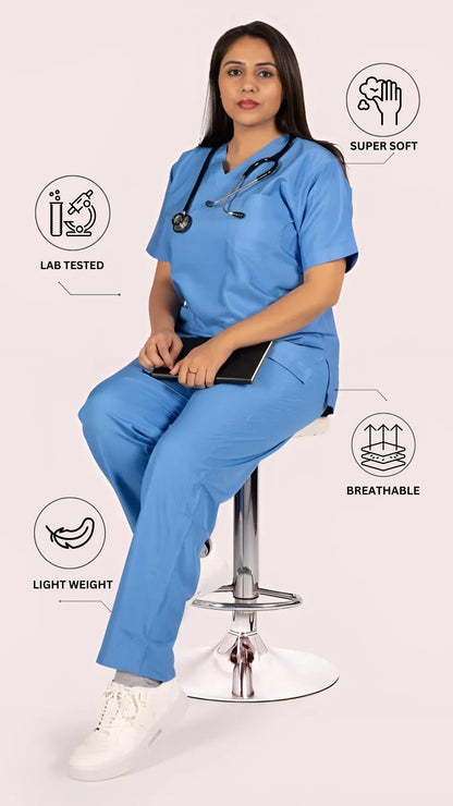 Female Scrub Suit 5 Pocket - Sky Blue